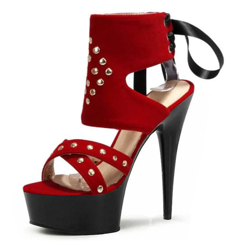 Sandales à talons hauts de 15 cm pour femmes, style gothique fétichiste, grande taille, talons aiguilles, bout ouvert, pour travestis, robe complète, talons hauts à bout ouvert