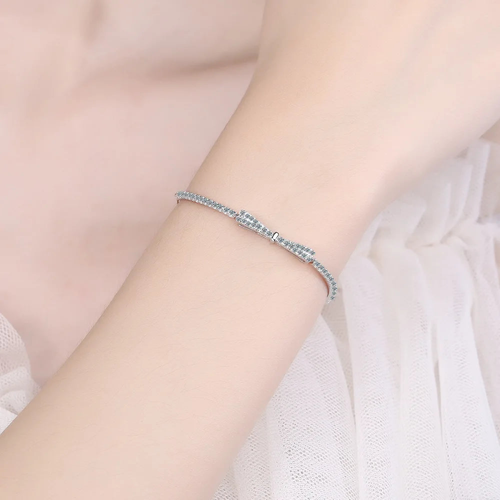 Bracelet pour femmes en argent sterling 925, nœud papillon, zircon brillant, bracelet de tennis Pulsera Plata 925 Mujer, bijoux de fête de mariage pour filles, cadeaux