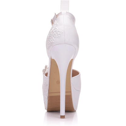 BS034  Flower Lace Wedding Prom Paty Hollow High Heels Dress Shoes Sandals Women's Shoes New Platform Bride Shoes Quinceanera