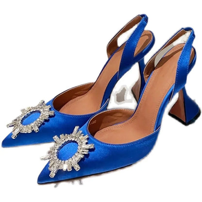 Estate europea e americana 2021 nuove scarpe da donna con tacco alto a punta girasole trapano fibbia punta chiusa sandali con tacco coppa di vino