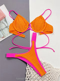 Zweiteiliger Custom Mini Micro Sexy Rib-Bikini mit Bügeln, Bandage, Tanga, Bademode aus Spandex mit Scrunch Butt Push-up für den Strand