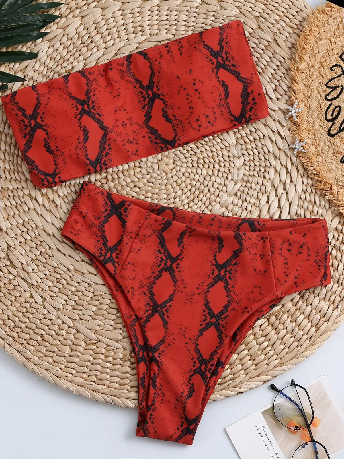 Sexy Bandeau Bikinis Damen Badeanzug Push Up Bademode Print Bikini Set Weibliche Brasilianische Bikinis Strandmode Sommer High Waist Swim