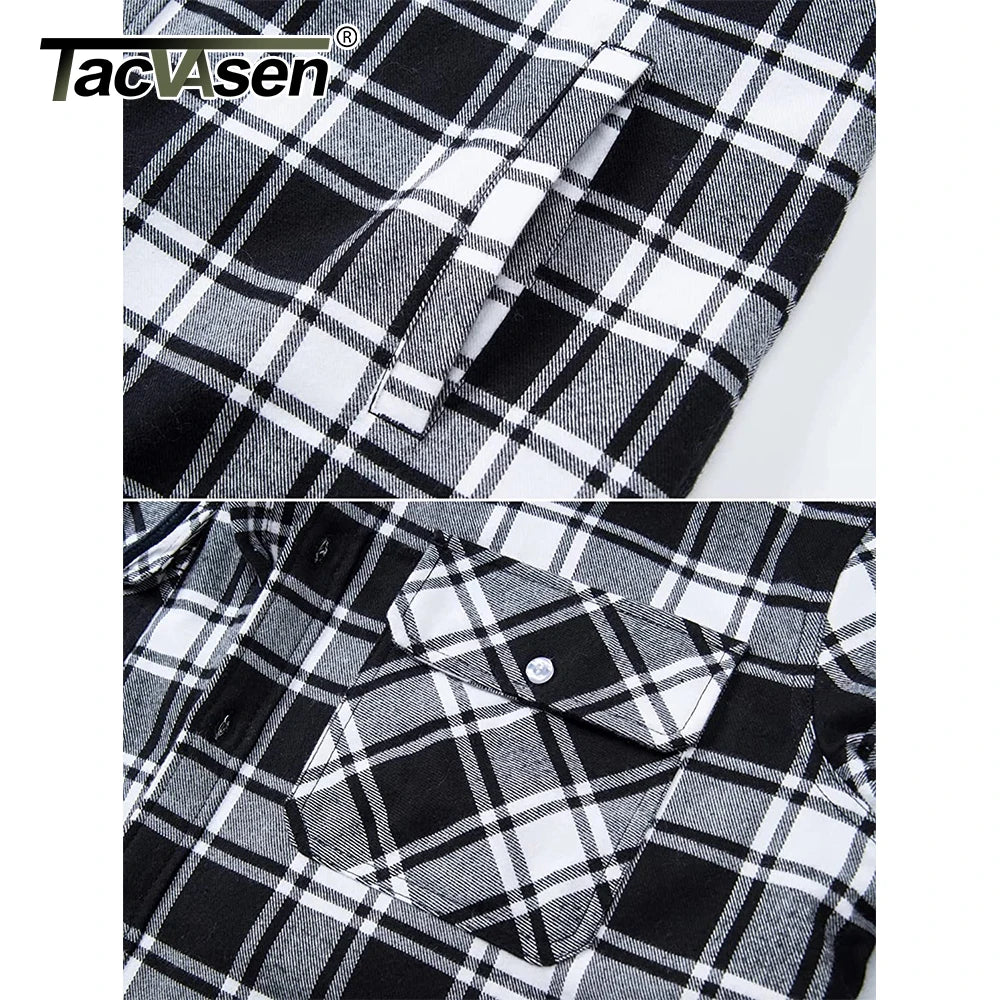 TACVASEN camicia di flanella da uomo giacca con cappuccio rimovibile Plaid trapuntato foderato cappotti invernali felpa con cappuccio spessa Outwear uomo camicie in pile