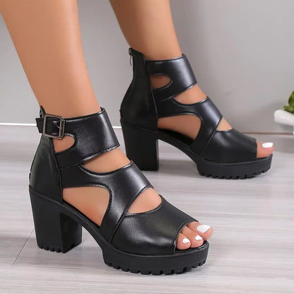High Heel Plateausandalen für Damen-Sommerkollektion, wasserdichte Plateauschuhe, hochhackige Fischmaul-Römersandalen für Damen