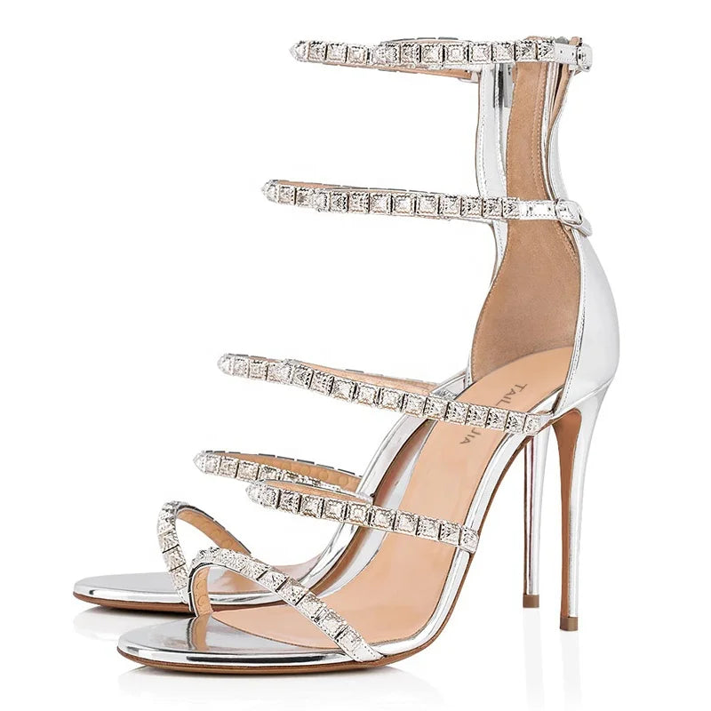 Party Shoes Gladiators Style High Heels Studs Strappy Buckle Strap Heel Zipper Women Sandals
