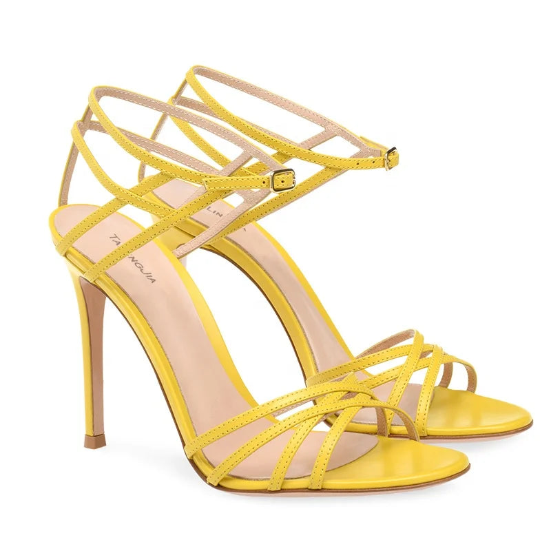 Schicke schwarze High Heels für Damen mit Riemchen-Sandalen in Gelb