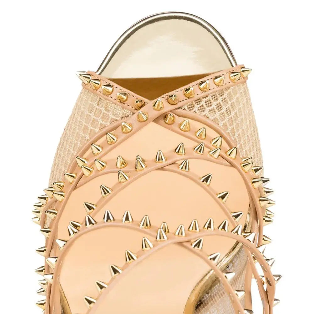 Metal Rivets Design Mesh High Heel Ladies Sexy Women Summer Dance Sandals