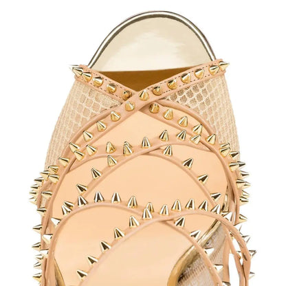 Metal Rivets Design Mesh High Heel Ladies Sexy Women Summer Dance Sandals
