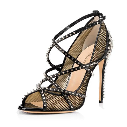 Metal Rivets Design Mesh High Heel Ladies Sexy Women Summer Dance Sandals