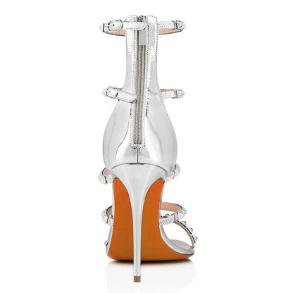 Party Shoes Gladiators Style High Heels Studs Strappy Buckle Strap Heel Zipper Women Sandals