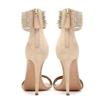 Tailingjia Chaussures de luxe d'été à talons zippés et bout ouvert pour femmes