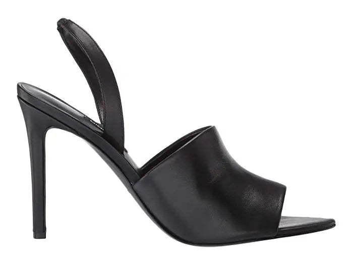 Customize Cheap Price Open Toe Black PU Leather High Heels Thin Heel Sandals for Ladies and Women