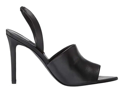 Customize Cheap Price Open Toe Black PU Leather High Heels Thin Heel Sandals for Ladies and Women