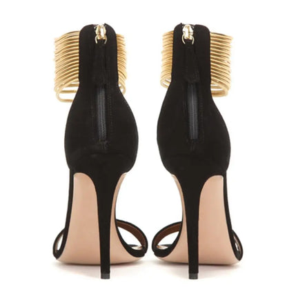 Tailingjia Chaussures de luxe d'été à talons zippés et bout ouvert pour femmes