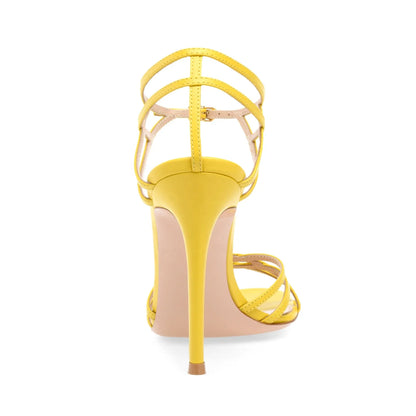 Chic Black High Heels for Woman Heeled Strappy Yellow Sandals