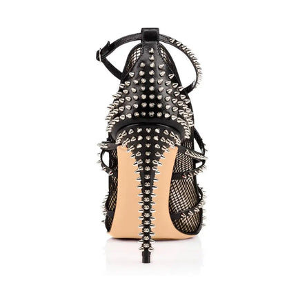 Metal Rivets Design Mesh High Heel Ladies Sexy Women Summer Dance Sandals