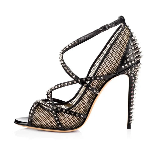 Metal Rivets Design Mesh High Heel Ladies Sexy Women Summer Dance Sandals