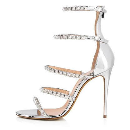 Party Shoes Gladiators Style High Heels Studs Strappy Buckle Strap Heel Zipper Women Sandals
