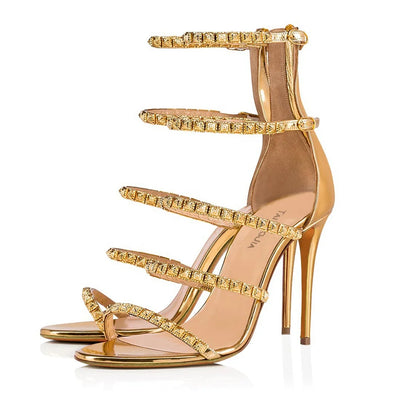 Party Shoes Gladiators Style High Heels Studs Strappy Buckle Strap Heel Zipper Women Sandals