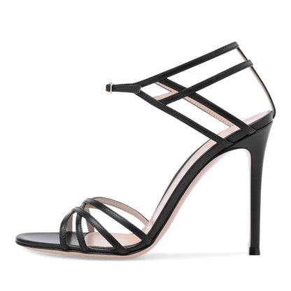 Chic Black High Heels for Woman Heeled Strappy Yellow Sandals