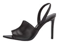 Customize Cheap Price Open Toe Black PU Leather High Heels Thin Heel Sandals for Ladies and Women