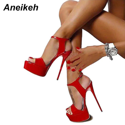 Aneikeh Vendite Calde 2026 Stile Estivo Sexy 16 Centimetri Sandali Delle Donne Tacchi Alti Open Toe Fibbie Discoteca Partito Scarpe Nero Grande Formato 15