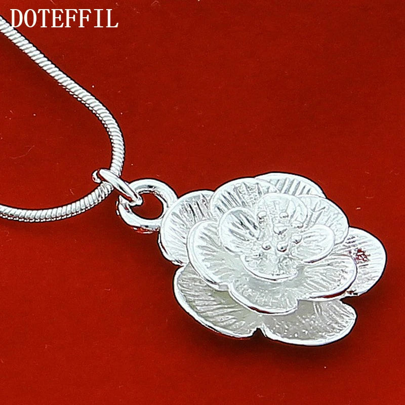 DOTEFFIL Collana con ciondolo fiore rosa in argento sterling 925 18/20-24/26/30 pollici Catena del serpente per le donne Gioielli di fidanzamento di nozze