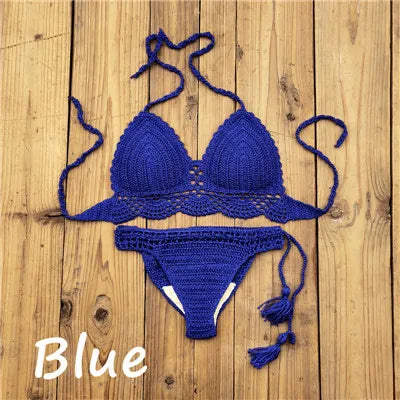 Costume da bagno donna all'uncinetto a mano in 10 colori Costume da bagno sexy con top corto push up Costume da bagno da spiaggia con nappa Pantaloncini da bagno