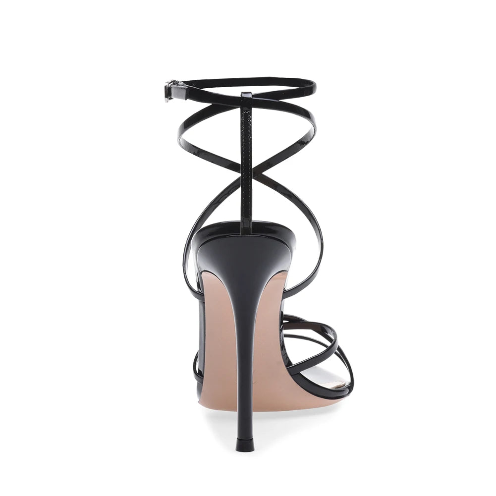 Damen Stiletto Sommerschuhe 2025 Schwarz Sexy Silber Riemchen Pumps Spitz Zehenschuhe Damen Offene High Heels Sandalen