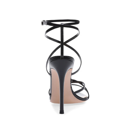 Damen Stiletto Sommerschuhe 2025 Schwarz Sexy Silber Riemchen Pumps Spitz Zehenschuhe Damen Offene High Heels Sandalen