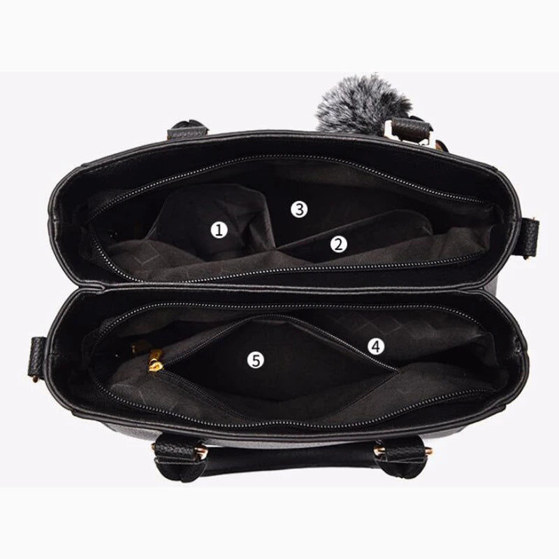 Borse a tracolla ricamate Borse da donna in pelle Borse da donna Sac a Main Borsa a mano con palla per capelli da donna