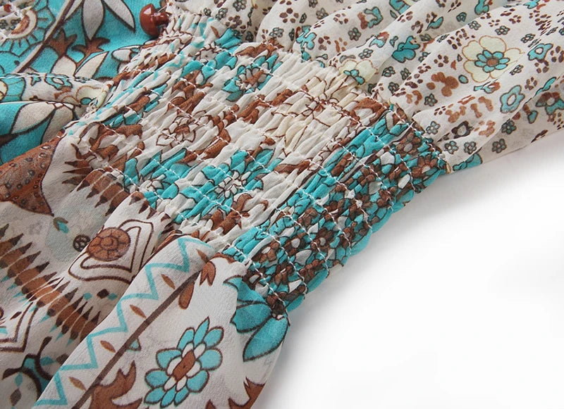 TEELYNN boho abito lungo Vintage 2023 stampa floreale Chiffon manica a tre quarti scollo a v estate Gypsy Hippie abiti da donna vestidos