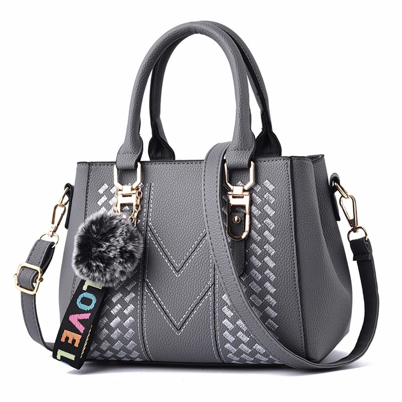 Borse a tracolla ricamate Borse da donna in pelle Borse da donna Sac a Main Borsa a mano con palla per capelli da donna