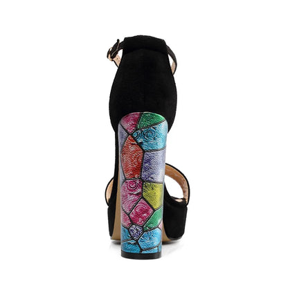 Large Size New Design Ladies Sandals Thick High Heel Shoes Print Chunky Heels Open Toe Waterproof Platform