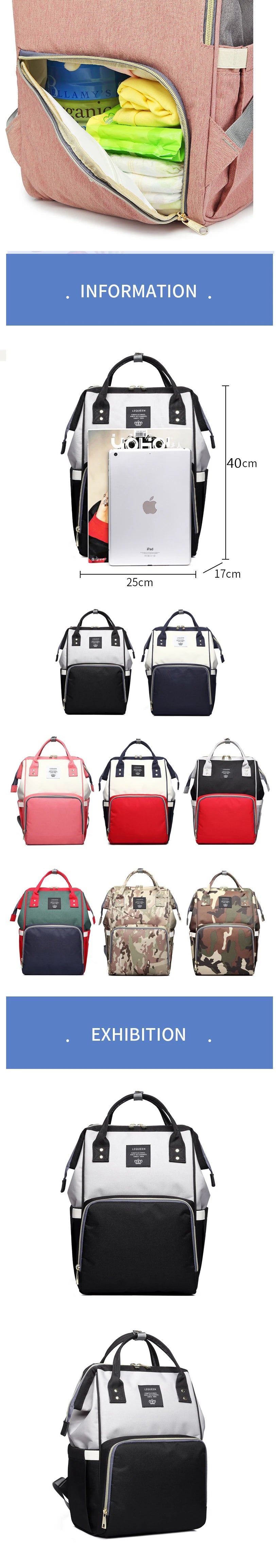 LEQUEEN Fashion Mummy borsa per pannolini di maternità borsa per bambini di grande capacità zaino da viaggio Desinger borsa per allattamento per la cura del bambino borsa per pannolini