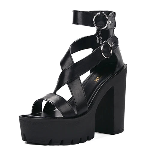 Gdgydh Mode solide plate-forme sandales femmes été chaussures bout ouvert style Rome talons hauts boucle mode gladiateur chaussures femme