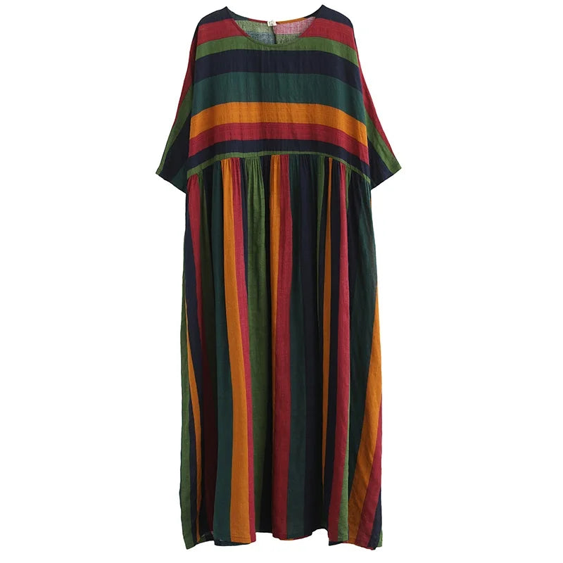 Abito estivo da donna a maniche corte, oversize, in cotone, a righe vintage, nuovo arrivo, casual, ampio, lungo, elegante, collezione 2026