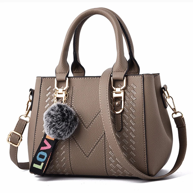 Borse a tracolla ricamate Borse da donna in pelle Borse da donna Sac a Main Borsa a mano con palla per capelli da donna