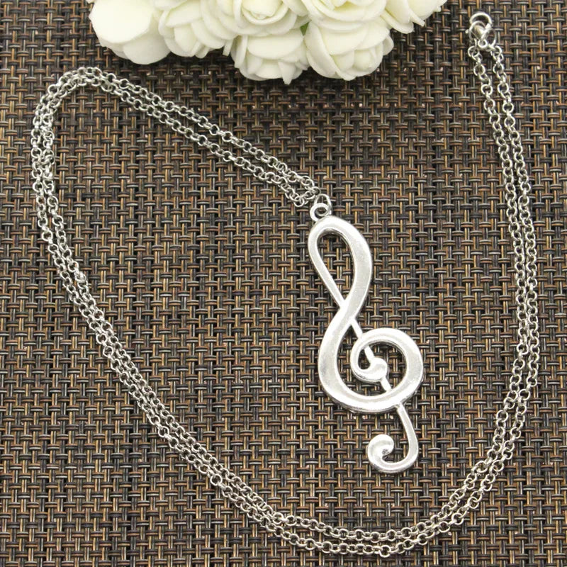 New Fashion Musical Note Pendenti Con Gemme E Perle Catena Trasversale Rotonda Corto Lungo Delle Donne Degli Uomini FAI DA TE In Argento Collana di Colore Dei Monili del Regalo