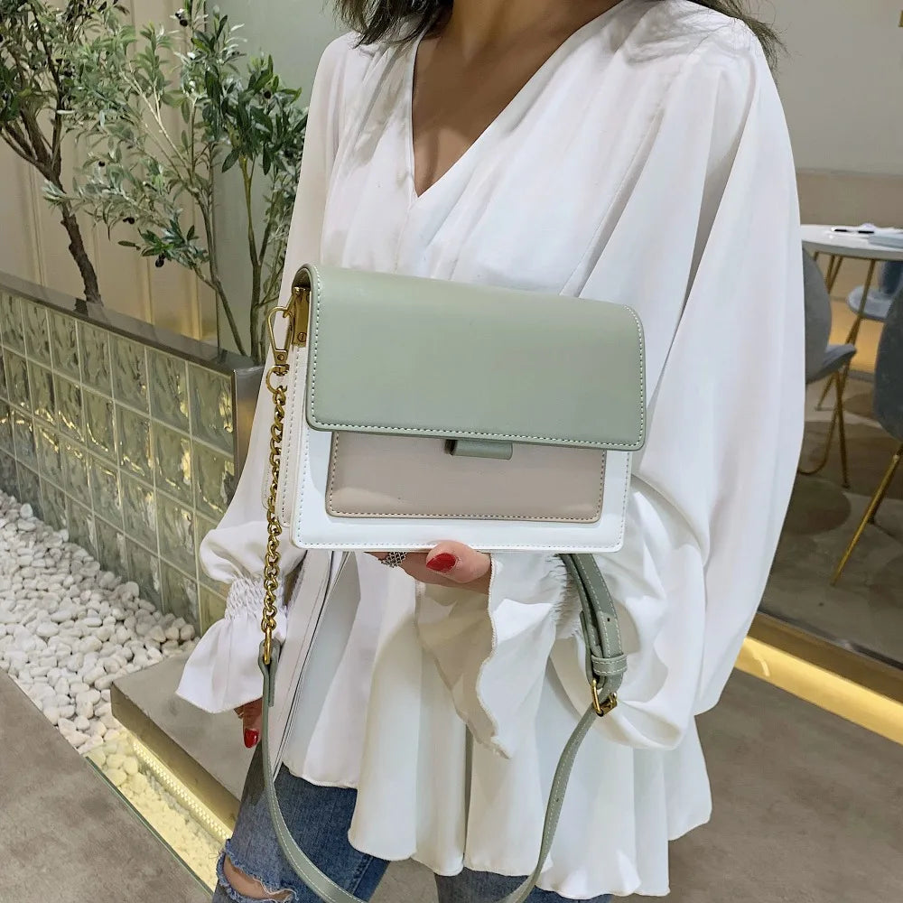 Borse a tracolla in pelle di colore a contrasto per donna Borsa da viaggio Borsa a tracolla semplice moda Borsa a tracolla piccola da donna