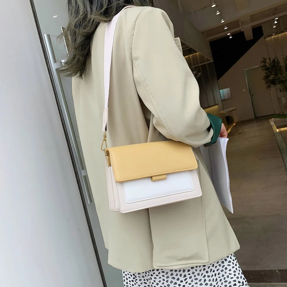 Borse a tracolla in pelle di colore a contrasto per donna Borsa da viaggio Borsa a tracolla semplice moda Borsa a tracolla piccola da donna