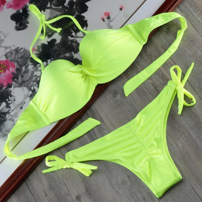 Bikini Solide Avec Bretelles Bandage Ensemble Bikini Blanc Push Up Bikini Maillots De Bain Bandeau Maillot De Bain Brésilien Maillot De Bain