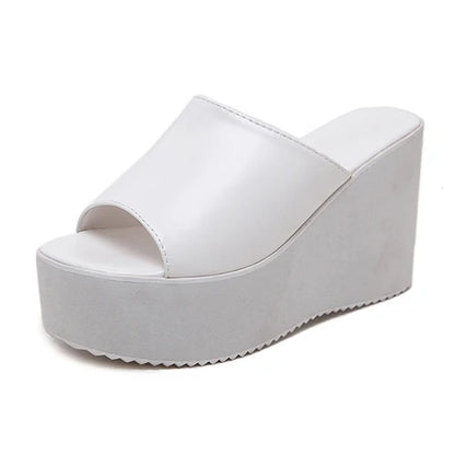 Gdgydh Damen Slip-On Sommer Keilsandalen Plateau High Heels Mode Offene Spitze Freizeit Damenschuhe Bequemer Aktionsverkauf