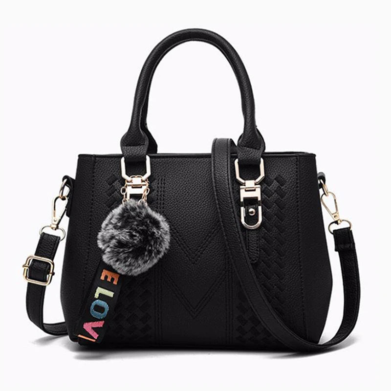 Borse a tracolla ricamate Borse da donna in pelle Borse da donna Sac a Main Borsa a mano con palla per capelli da donna