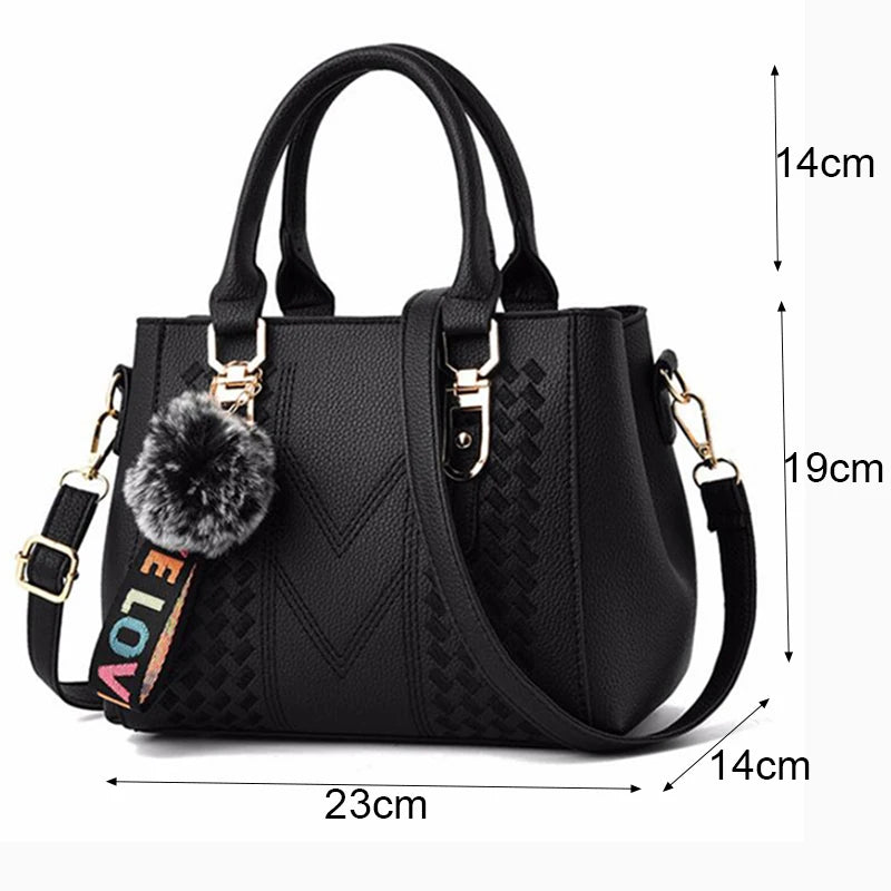 Borse a tracolla ricamate Borse da donna in pelle Borse da donna Sac a Main Borsa a mano con palla per capelli da donna