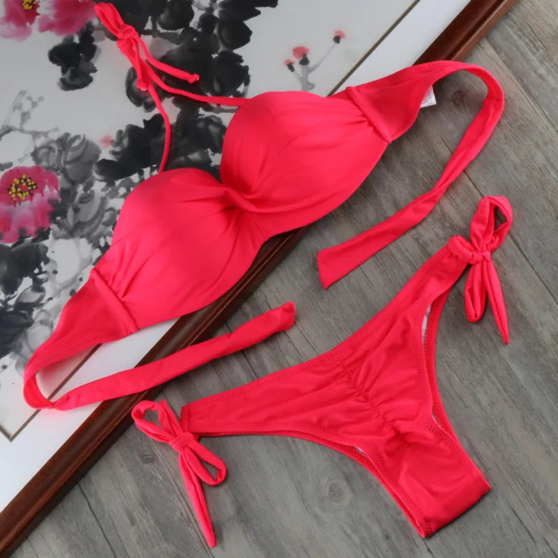 Bikini Solide Avec Bretelles Bandage Ensemble Bikini Blanc Push Up Bikini Maillots De Bain Bandeau Maillot De Bain Brésilien Maillot De Bain