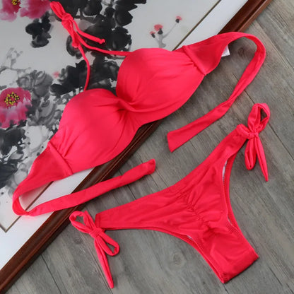 Bikini Solide Avec Bretelles Bandage Ensemble Bikini Blanc Push Up Bikini Maillots De Bain Bandeau Maillot De Bain Brésilien Maillot De Bain