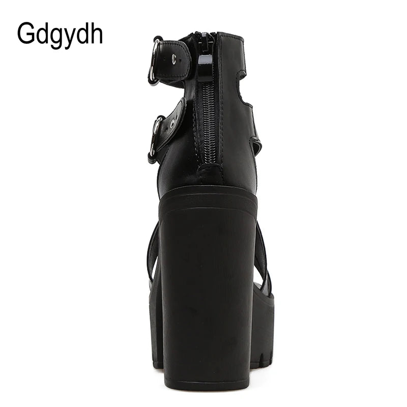 Gdgydh Mode solide plate-forme sandales femmes été chaussures bout ouvert style Rome talons hauts boucle mode gladiateur chaussures femme