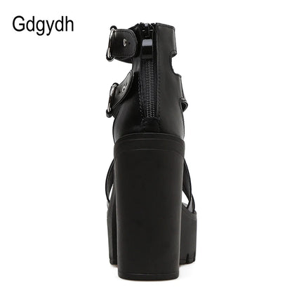 Gdgydh Mode solide plate-forme sandales femmes été chaussures bout ouvert style Rome talons hauts boucle mode gladiateur chaussures femme