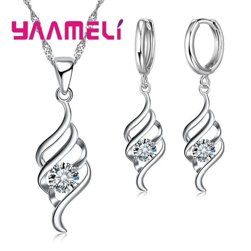 Ensembles de bijoux pour femmes Breloques en argent sterling 925 Collier pendentif Boucles d'oreilles créoles Mode classique Collares Cadeau de mariage